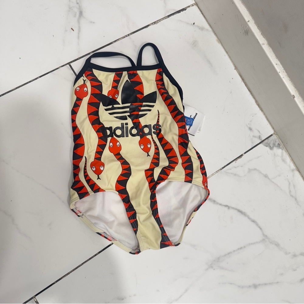 adidas Kids Swim One Piece - Cream and Red